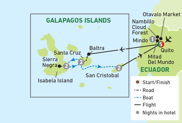 Natural Wonders of Ecuador & Galapagos tour map