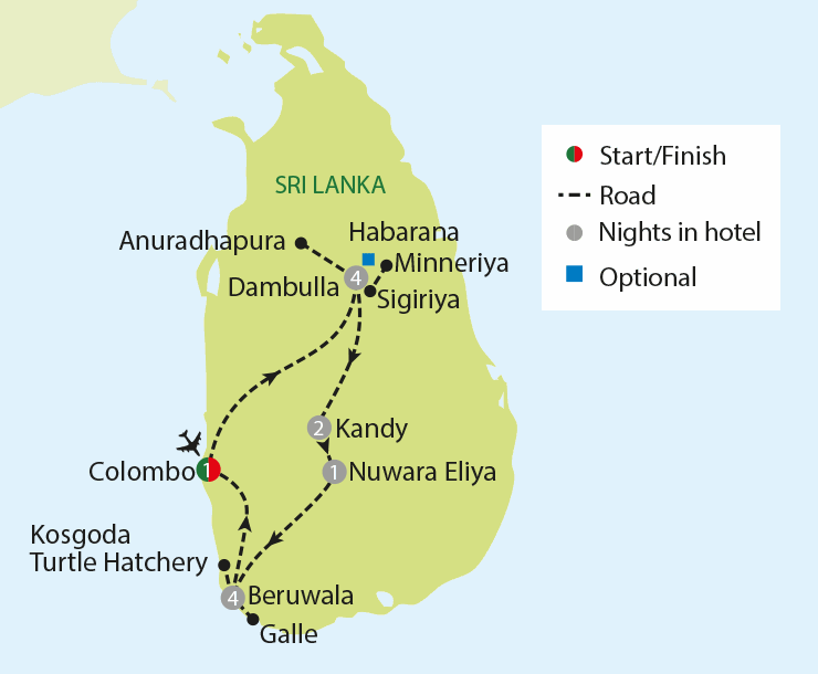 Sri Lanka - Pearl of the Indian Ocean tour map