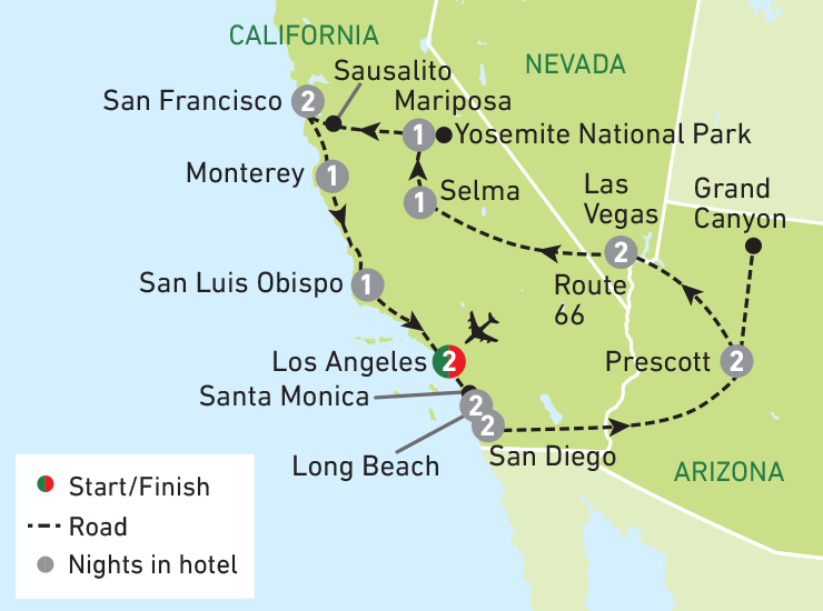 America's Western Wonders tour map