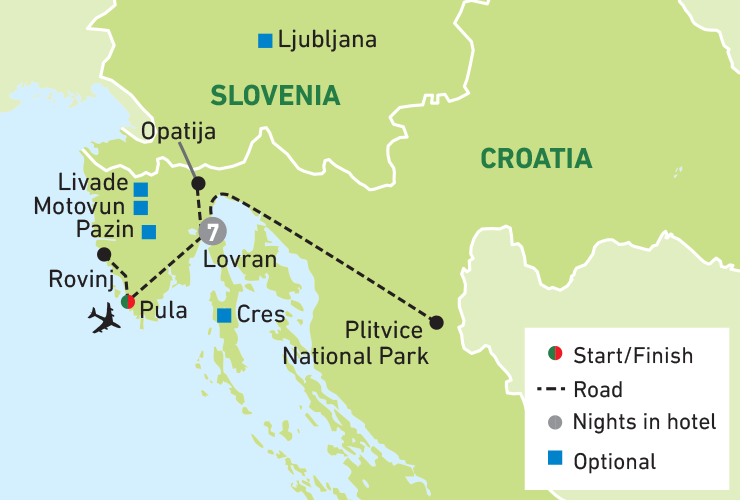 Croatia's Istrian Coast tour map