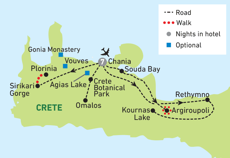 Walking in Crete tour map