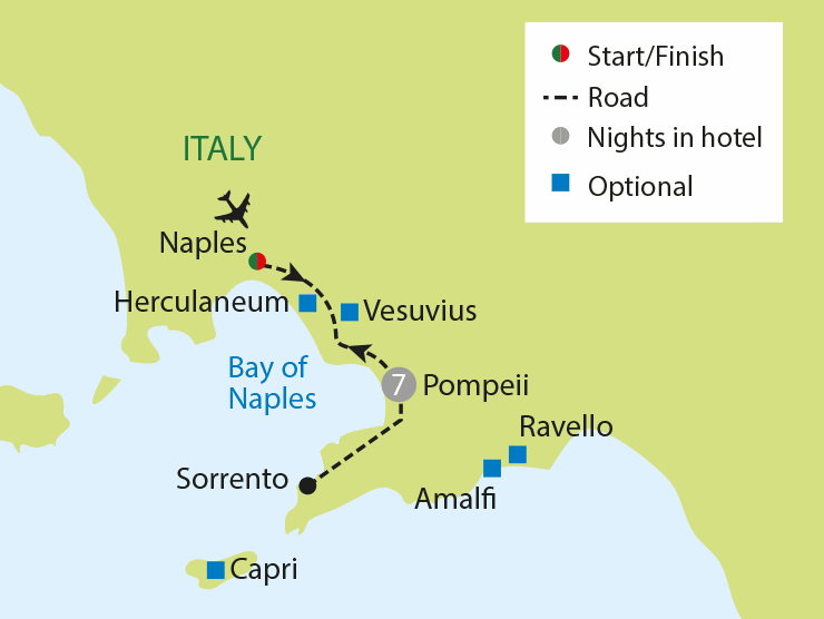 Pompeii, Sorrento & the Bay of Naples tour map