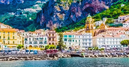 Long view of Amalifi Cathedral on the coast