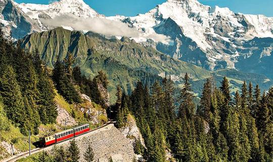 A cogwheel train in the Swiss Alps mountains