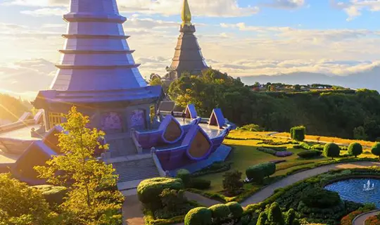 Sunrise over temple, Thailand