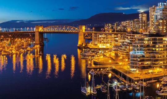 Vancouver's river and bridge at night