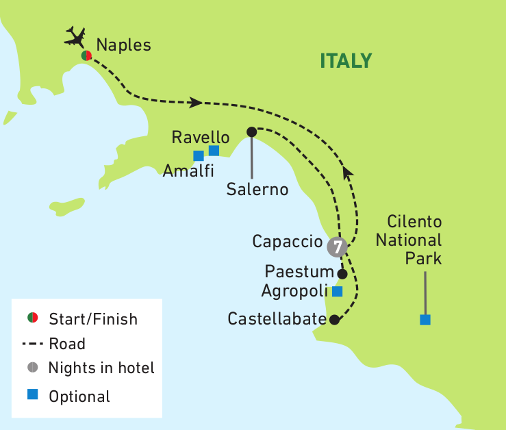 Italy's Cilento Coast Spa Escape tour map